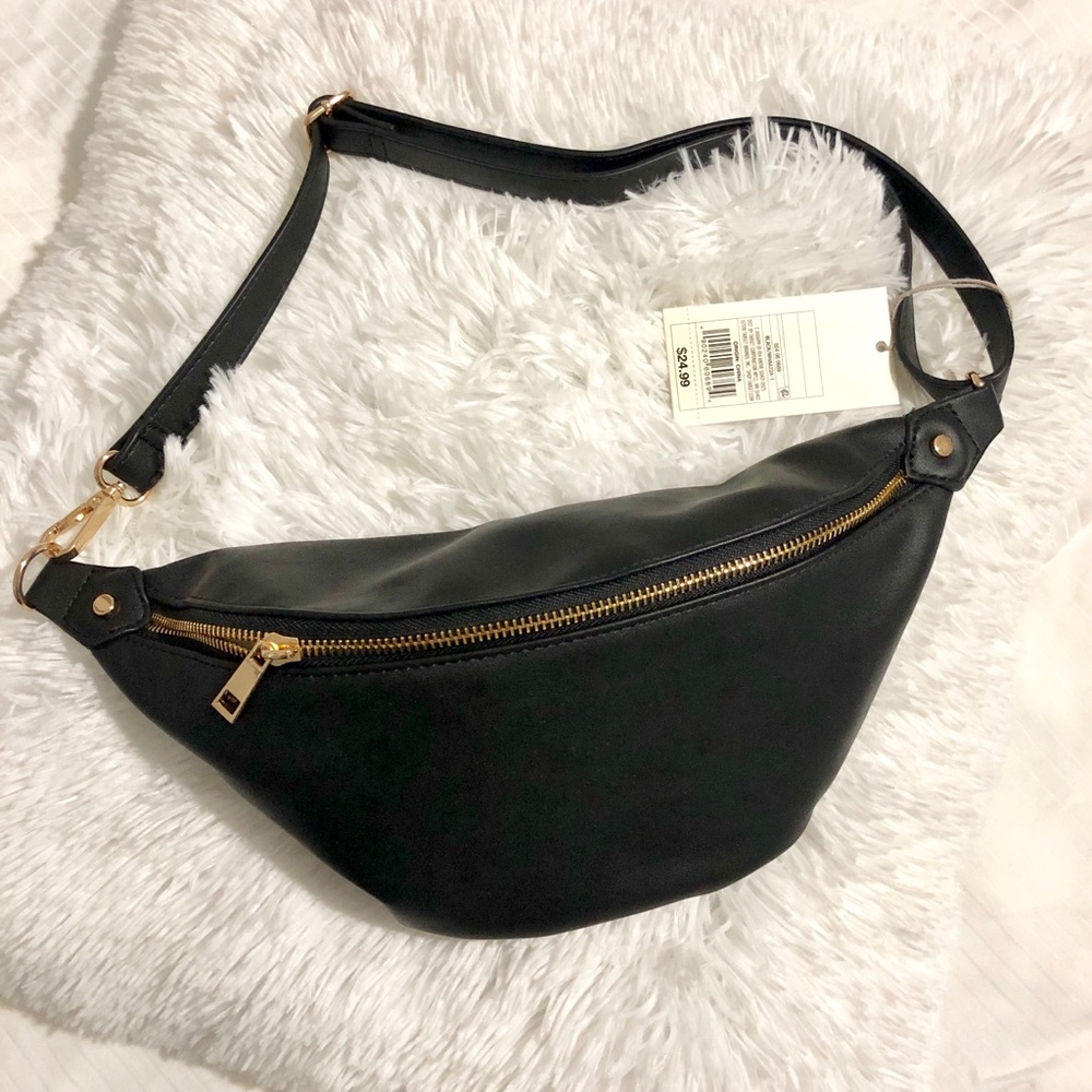 Faux Leather Fanny Pack with Gold Accents